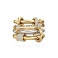 Anelli sovrapposti in argento sterling S925 con catena e pavé di diamanti in finitura bicolore - Taglia HK 13 (Taglia US 6) / Oro 18K e Oro Bianco