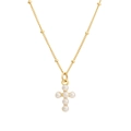 Elegant S925 silver necklace featuring cross pendant set with six round white pearls - 925 Silver / 18K Gold