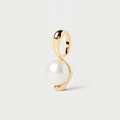 Pendente minimalista in argento S925 con una perla bianca rotonda e oro - Argento 925 / Oro 18K