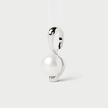 Ciondolo con perla in argento sterling S925 con design fluido in metallo lucido - Argento 925 / Oro Bianco