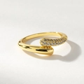 Minimalistischer S925 Sterling Silber Bypass Ring in Gold mit Pavé Kristallbesatz - US 6 / 18K-Gold