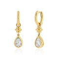 Elegante goldene S925 Silber Creolen mit birnenförmigen Zirkonia-Anhänger - 925er Silber / 18K Gold