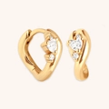 Orecchini a cerchio cuore in argento S925 dorato con zirconi bianchi brillanti - Argento 925 / Oro 18K
