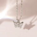Collar de mariposa en plata de ley S925 minimalista con circonitas brillantes - Plata 925 / Oro Blanco