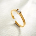 Elegant gold S925 sterling silver open ring featuring a minimalist round solitaire stone - Size 14 (Open Adjustable) / 18K Gold