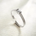 Minimalist S925 sterling silver open ring featuring a single sparkling diamond stone - Size 14 (Open Adjustable) / White Gold
