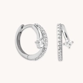 S925 sterling silver hoop earrings with princess cut square cubic zirconia accents - 925 Silver / White Gold
