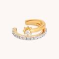 Earcuff dorato a doppio strato con elemento a stella e zirconi incastonati a pavé - Oro 18K
