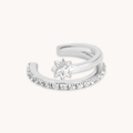 Ear cuff in argento S925 con doppio strato di zirconi e dettaglio stella polare - Oro Bianco