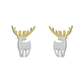 Elegante zweifarbige S925 Silber Rentier Ohrstecker mit goldfarbenem Geweih und Silberkörper - 925er Silber / 18K Gold und Weißgold (mit Silbersteckern)