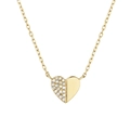 Elegant gold S925 sterling silver heart puzzle necklace with sparkling zircon pave - 925 Silver / 18K Gold