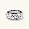 Anello in argento sterling S925 lucido con sfaccettature geometriche e design architettonico - Taglia HK 13 (Taglia US 6) / Oro Bianco