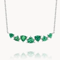 Elegant S925 sterling silver necklace with seven green triangular zircon stones on white background - 925 Silver / White Gold