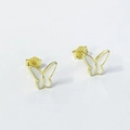 Elegante vlinder oorknoppen van S925 zilver met wit emaille en een gouden afwerking - 925 zilver / Goud En Wit