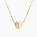 S925 Sterling Silber Herz Puzzle Kette mit glitzernden Steinen und Gold-Finish - 925er Silber / 18K Gold