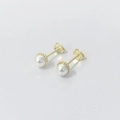 Classic S925 sterling silver pearl stud earrings with gold beaded edges for women - 925 Silver / 4mm Gold