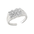 Anillo abierto de plata S925 con diseño de ondas irregulares y circonitas brillantes - Talla 14 (Abierta Ajustable) / Oro Blanco
