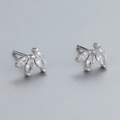 S925 sterling silver marquise zircon stud earrings with elegant leaf-shaped design - 925 Silver / White Gold