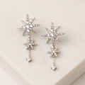 Orecchini a stella ottagramma in argento S925 con zirconi su base di marmo bianco - Argento 925 / Placcato Platino (Con Chiusure in Argento)