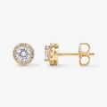 Elegant 18K gold-plated sterling silver halo stud earrings with round clear zircon stones - Round Style (WE1580-A) / Gold