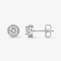 Classic silver S925 sterling silver halo stud earrings with round brilliant cubic zirconia - Round Style (WE1580-A) / White Gold