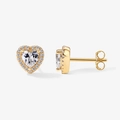 S925 sterling silver heart-shaped halo stud earrings with gold plating and zircon - Heart Style (WE1580-B) / Gold