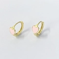 Pendientes de aro minimalistas en plata S925 con corazones de esmalte rosa dorado - Plata 925 / Oro Rosa