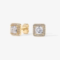 Gold finish S925 silver square halo stud earrings with princess cut white zircon - Square Style (WE1580-C) / Gold