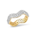 Anello a onda moderno con zirconi bianchi pavé e finitura placcata in oro - US 8 / Oro 18K (Stile Intarsiato)