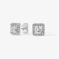 Princess cut square halo stud earrings with cubic zirconia and push-back butterfly back - Square Style (WE1580-C) / White Gold