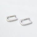 Boucles d'oreilles créoles en argent S925 en forme de U avec rangée de zircons brillants - Argent 925 / Or Blanc