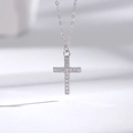 Elegant S925 sterling silver cross necklace with pavé zircon stones on a fine chain - 925 Silver / White Gold
