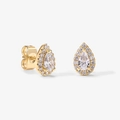 Golden pear-shaped halo stud earrings with clear zircon stones in a classic setting - Waterdrop Style (WE1580-D) / Gold