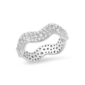 Anello a onda in argento sterling S925 con pavé di zirconi cubici incastonati - US 8 / Argento (Stile Strass)