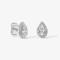 Elegant pear-shaped silver stud earrings with sparkling halo zircon and butterfly back - Waterdrop Style (WE1580-D) / White Gold