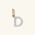 Ciondolo lettera D in argento S925 placcato oro con pavé completo di zirconi bianchi - Argento 925 / Oro 18K + Oro Bianco (D)
