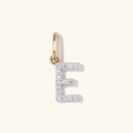 S925 sterling silver letter E pendant with sparkling micro-pave crystals in gold finish - 925 Silver / 18K Gold + White Gold (E)