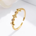 Adjustable S925 sterling silver star ring with diamonds in high-quality gold plating - Adjustable Open / Gold