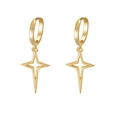 Polished S925 sterling silver gold-plated four-point star drop earrings for women - 925 Silver / Gold