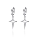 S925 sterling silver hoop earrings with hollow star charms on white background - 925 Silver / Platinum