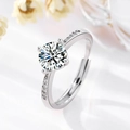 S925 Sterling Silber Ring mit 1 Karat runder Zirkonia und gepflastertem Diamantband - Einstellbar Offen / Platin