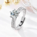Klassischer 6-Krappen-Ring aus S925 Sterlingsilber mit brillantem runden Zirkoniastein - Einstellbar Offen / Weißgold