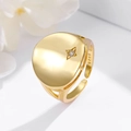 S925 Silber Siegelring Gold mit Sternschliff Zirkonia und verstellbarem Band - Einstellbar Offen / Gold