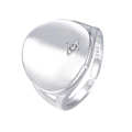 Minimalist S925 sterling silver wide ring with star engraved small zircon accent - Adjustable Open / White Gold