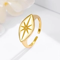 Adjustable S925 sterling silver gold ring with octagonal star design on white background - Adjustable Open / Gold