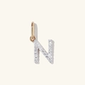 Sparkling S925 silver letter N pendant with pavé diamonds and golden bale detail - 925 Silver / 18K Gold + White Gold (N)