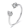 Minimalistischer S925 Sterlingsilber Ring, offen mit zwei runden Zirkonia in 4er-Krappe - Einstellbar Offen / Platin
