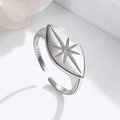 Minimalist S925 sterling silver open ring featuring an engraved octagonal star pattern - Adjustable Open / Platinum