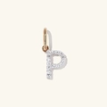 Letter P pendant in S925 sterling silver with micro-pave diamonds and gold loop - 925 Silver / 18K Gold + White Gold (P)