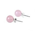 S925 sterling silver stud earrings featuring polished round pink crystal gemstone beads - Pink Marble